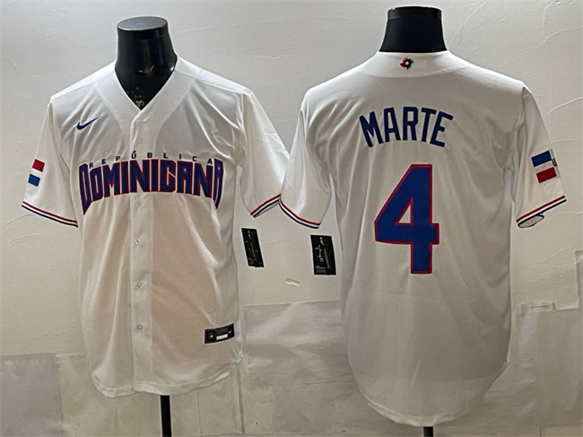 Men's Dominican Republic Baseball #4 Ketel Marte White 2026 World Baseball Classic Home Stadium Stitched Jersey Men's Dominican Republic Baseball #4 Ketel Marte White 2026 World Baseball Classic Home Stadium Stitched Jersey